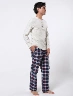 Pijama Buzo Crudo + Pantalón Cuadros Azul/Rojo Hombre – Descanso cómodo con estilo clásico