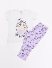 Pijama Camiseta Crudo + Pantalón Print Lila Niña – Descanso cómodo para cada noche