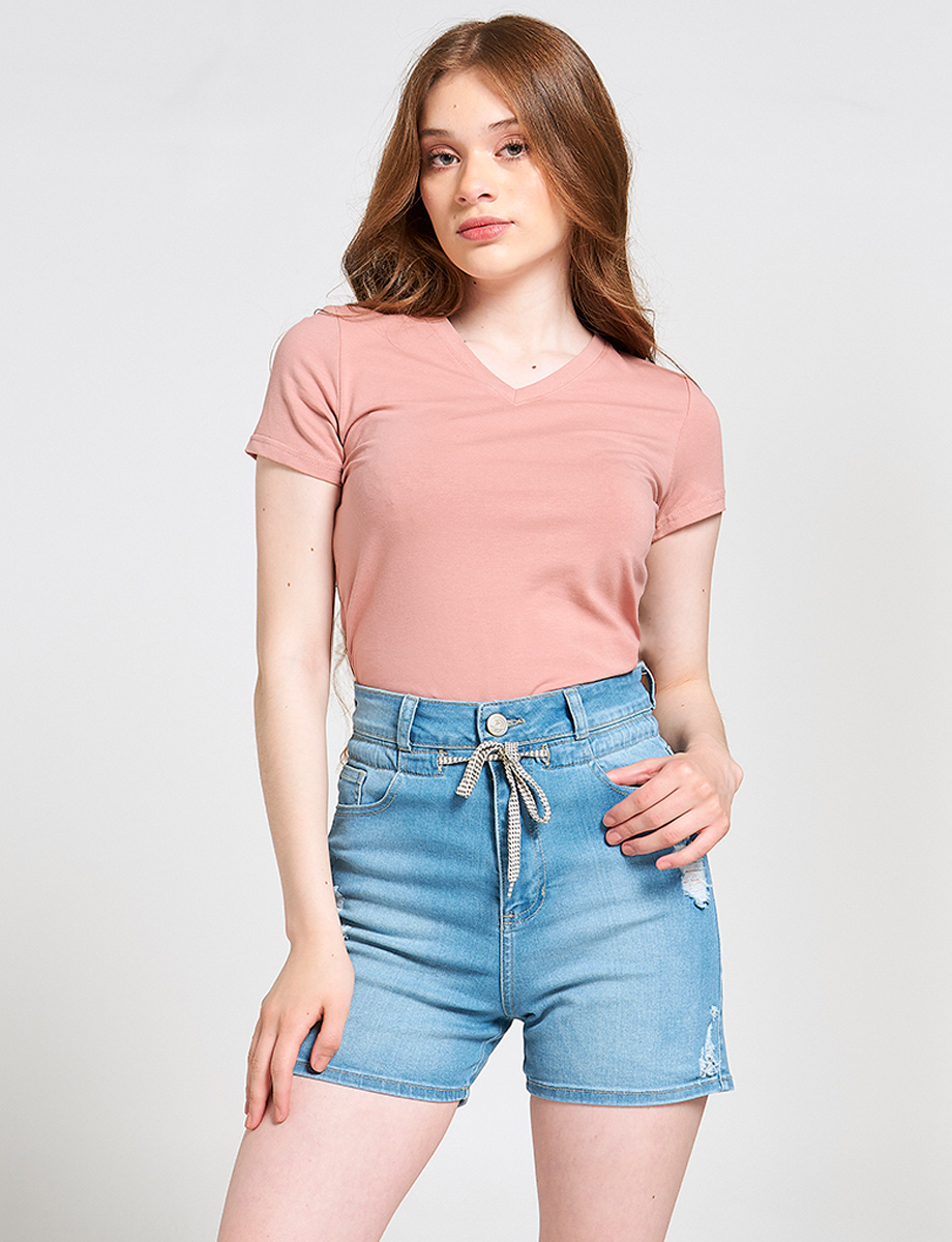 Camiseta Básica Unicolor Cuello en V