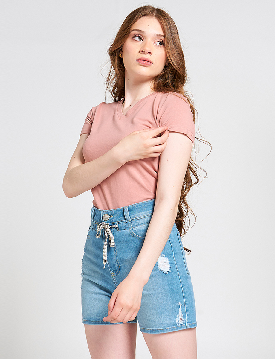 Camiseta Básica Unicolor Cuello en V