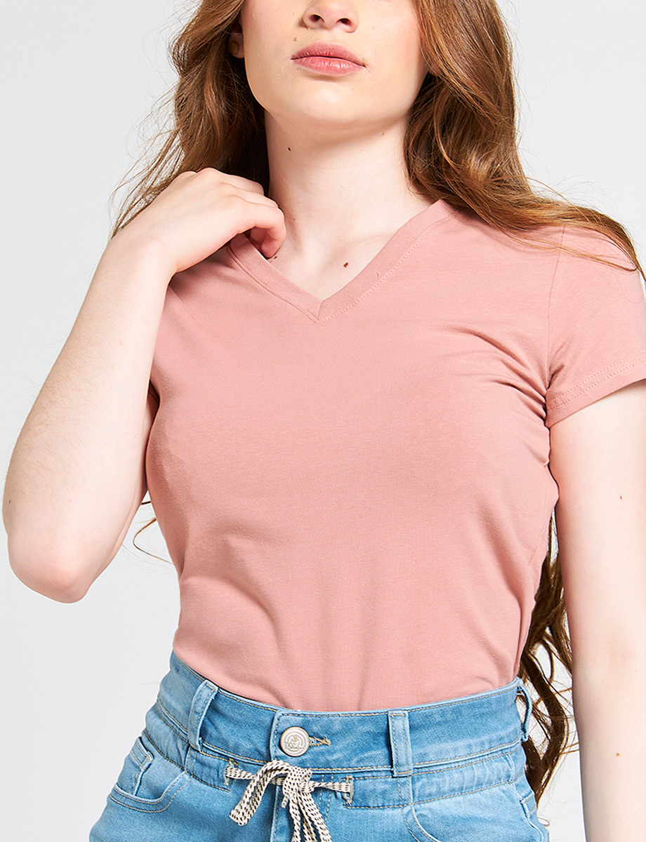 Camiseta Básica Unicolor Cuello en V