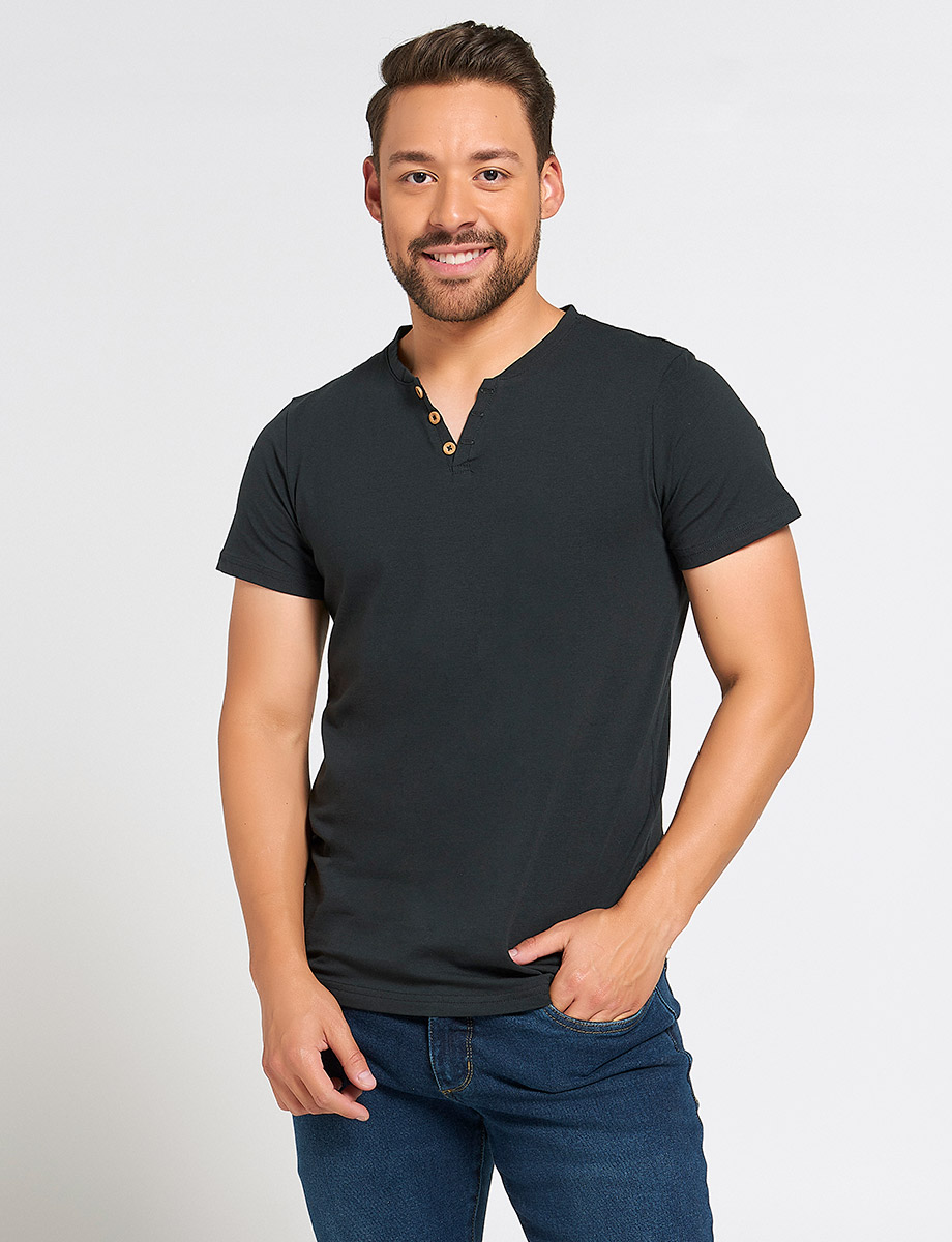 Camiseta Básica Cuello Henley 3 Botones