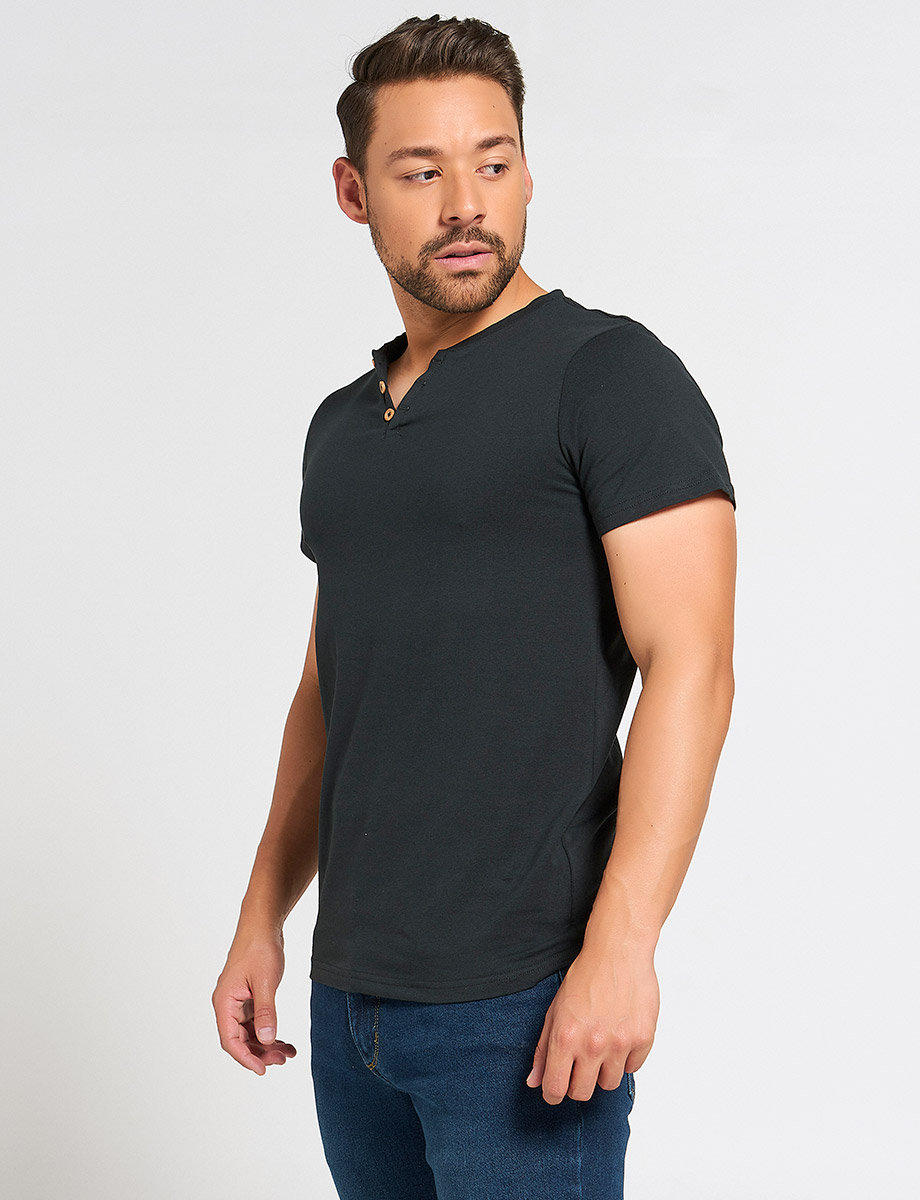 Camiseta Básica Cuello Henley 3 Botones