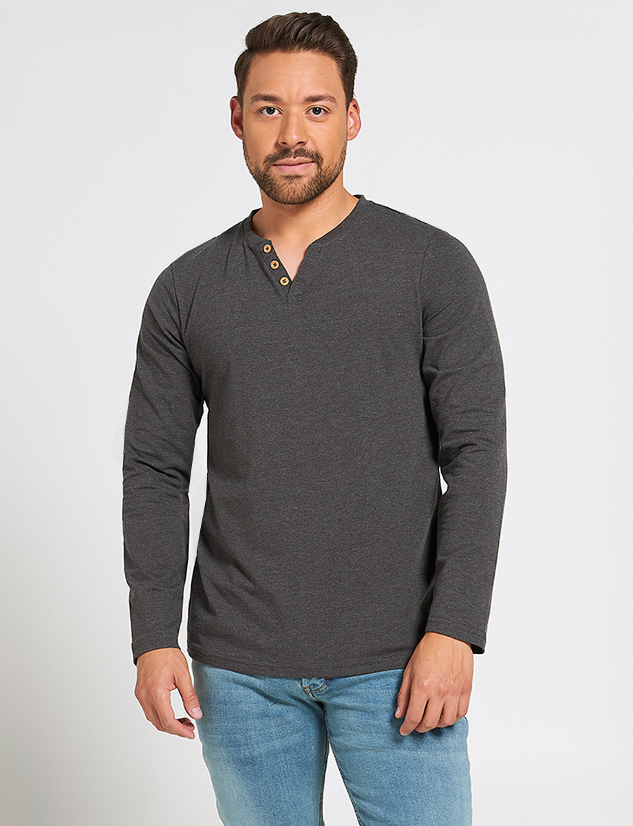 Blusa Con Capucha Para Hombre, Camisa De Manga Larga Con Cuello Henley