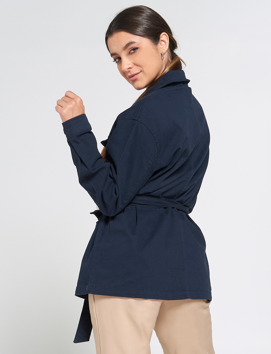 Chaqueta 3/4 Unicolor con Cinturón