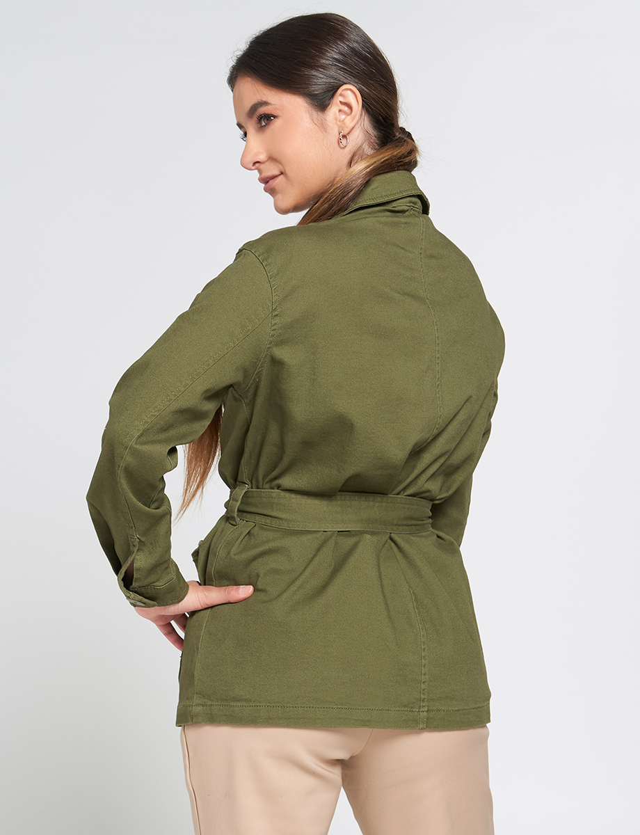 Chaqueta 3/4 Unicolor con Cinturón
