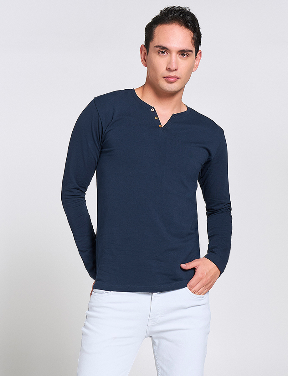Buzo Básico Unicolor Cuello Henley