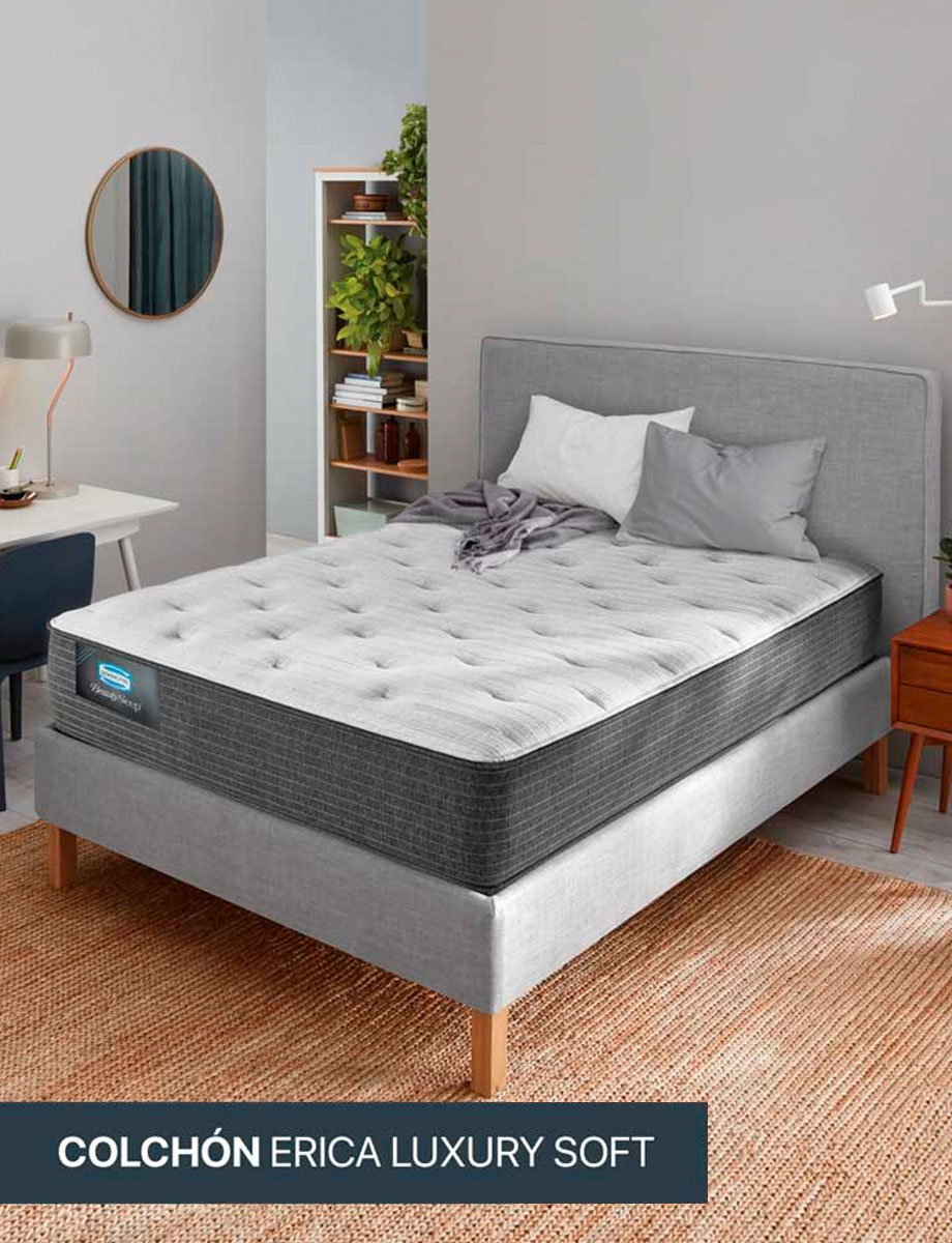 Colchón Erica Luxury Soft 1 1/2 Plazas + 2 Almohadas Beautyrest | Simmons