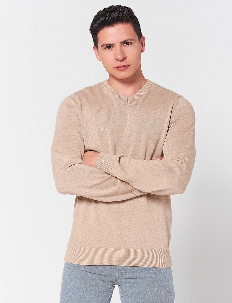Sweater Cuello en V Unicolor