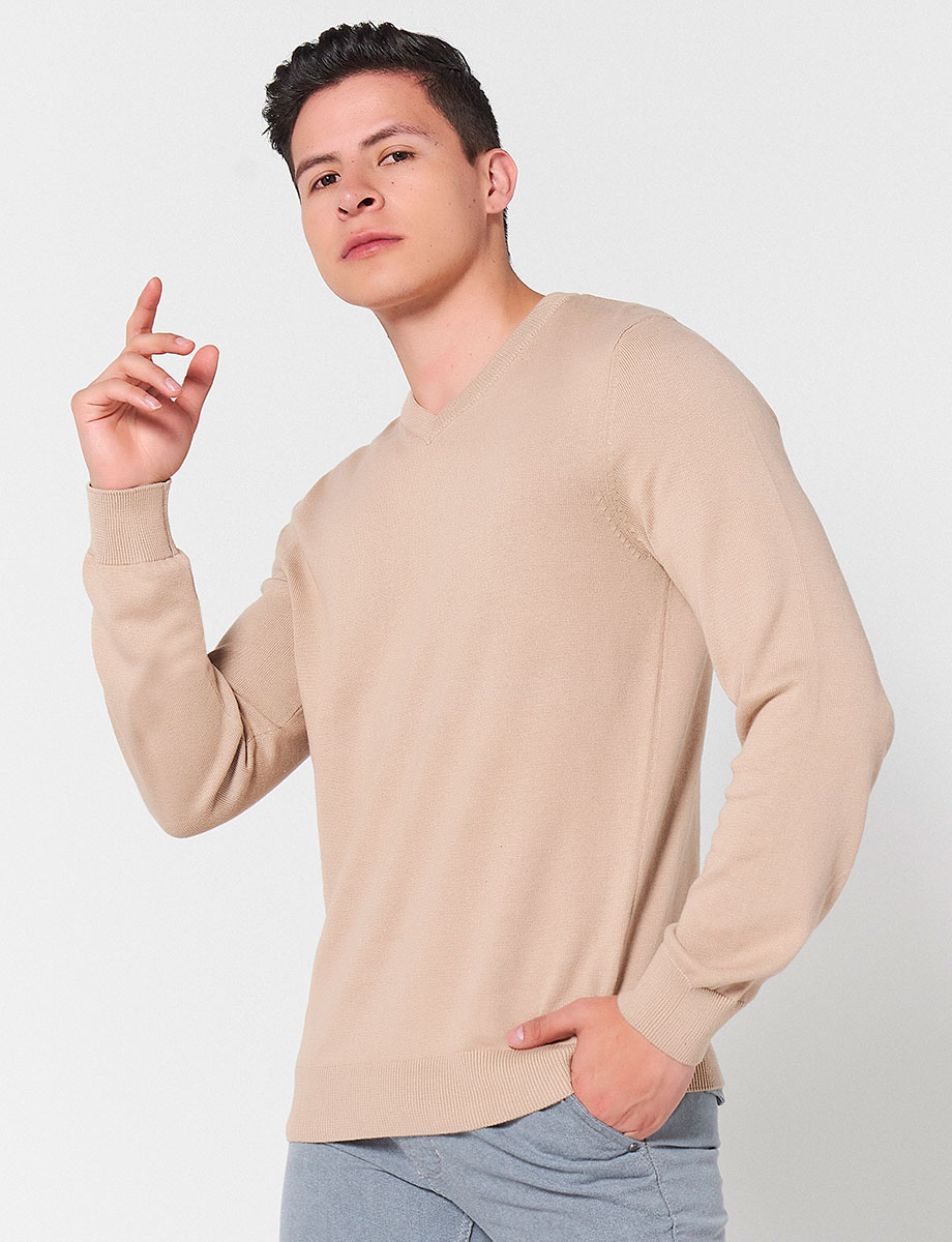 Sweater Cuello en V Unicolor