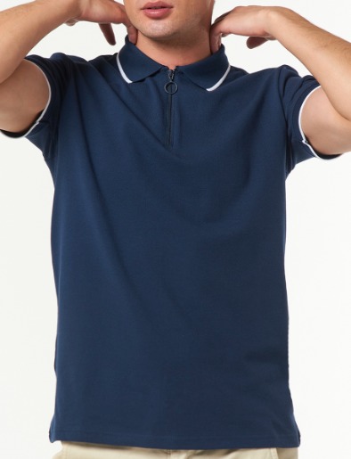 Camiseta Polo Unicolor con Cremallera
