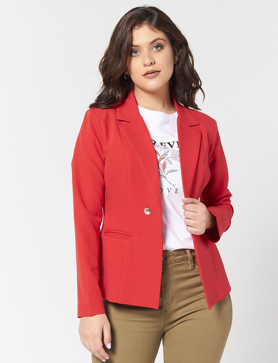 Blazer Corto con Botones Unicolor